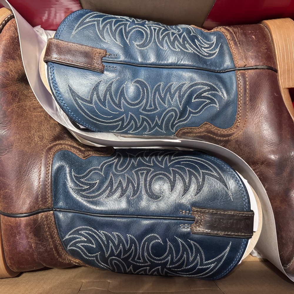 Justin’s Men's Two-Tone Navy and Brown Western Cowboy Boots